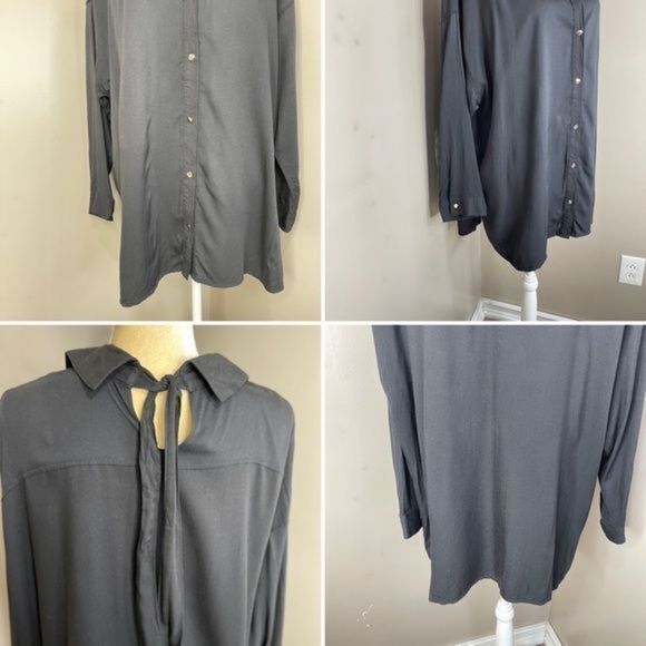 Womens Blouse Black Size 4L button down With Tie Back - Picture 9 of 12